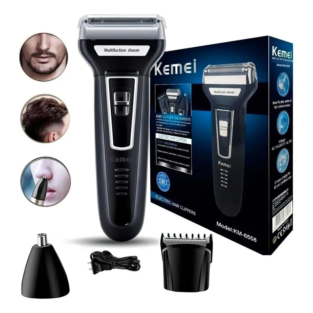 Barbeador Aparador 3 em 1 Kemei KM-6558 Nariz Barba Cabelo