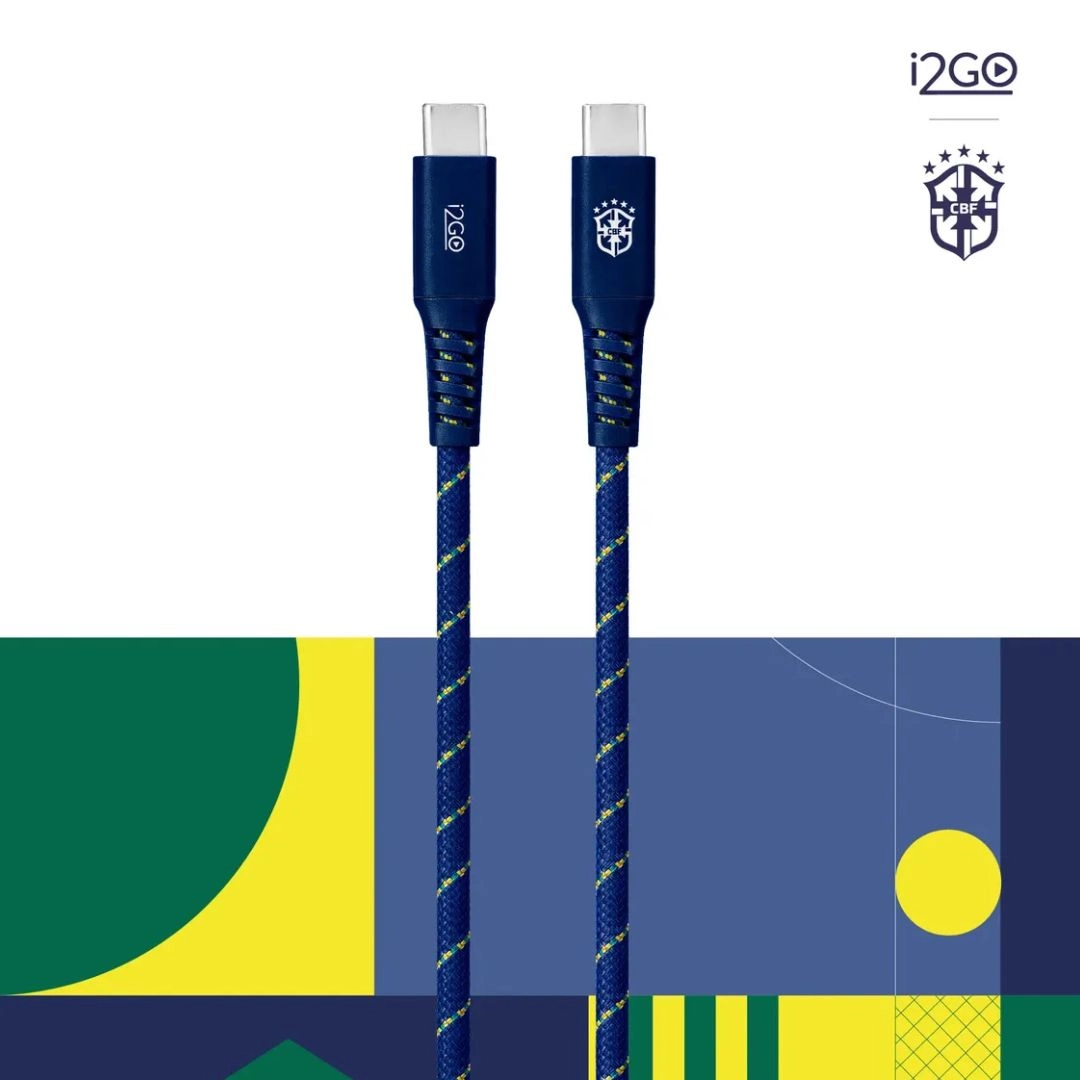 Cabo Usb-c Para Usb-c 2 Metros 100W i2GO Oficial CBF Seleção Brasileira