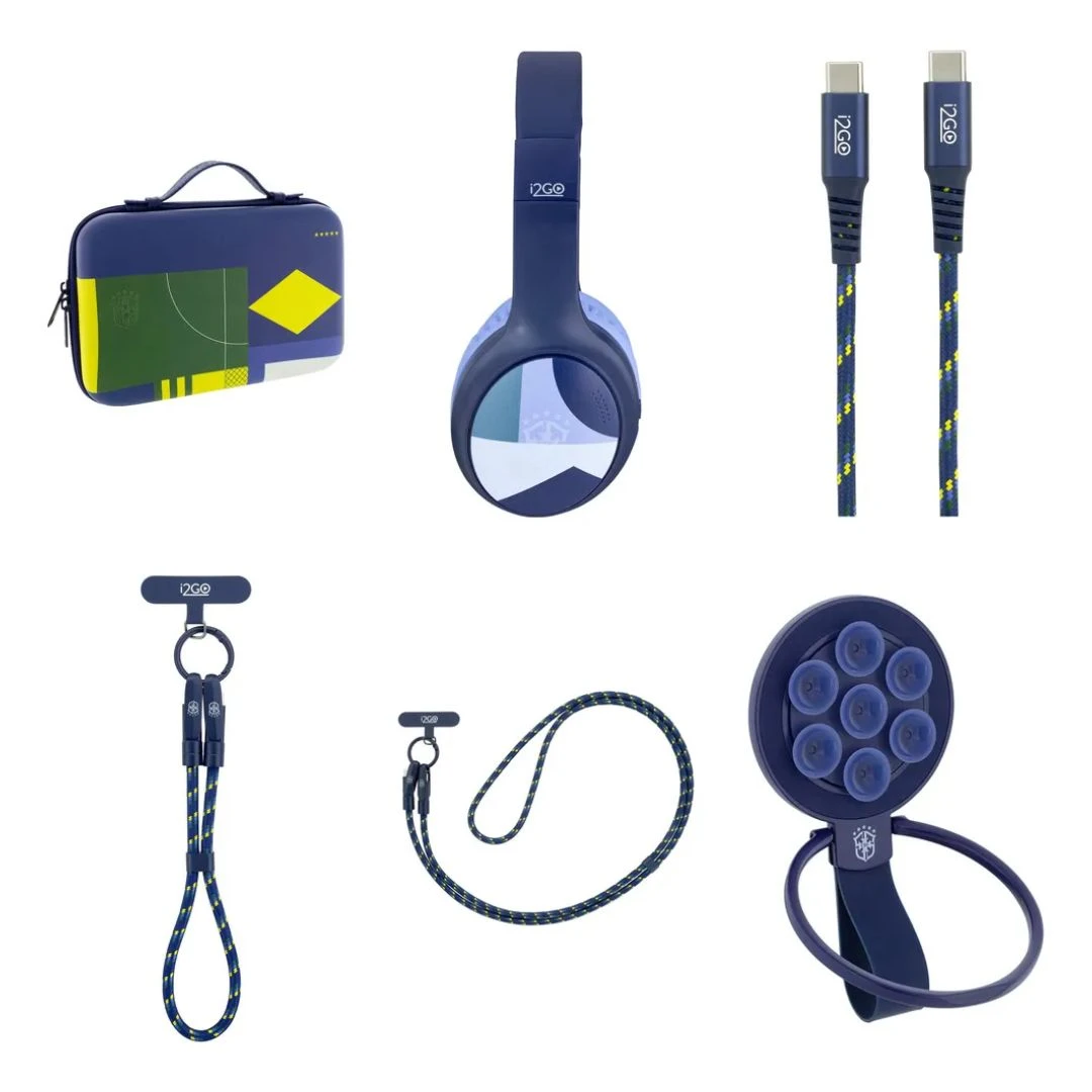 Kit I2go Oficial Seleção Brasileira 1 Estojo + 1 Headphone + 1 Cabo + 1 Alça De Mão + 1 Alça Transversal + 1 Ventosa